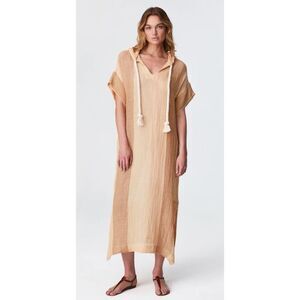 LISA MARIE FERNANDEZ The Drawstring Hooded Caftan in Desert Natural Gauze Sz 1